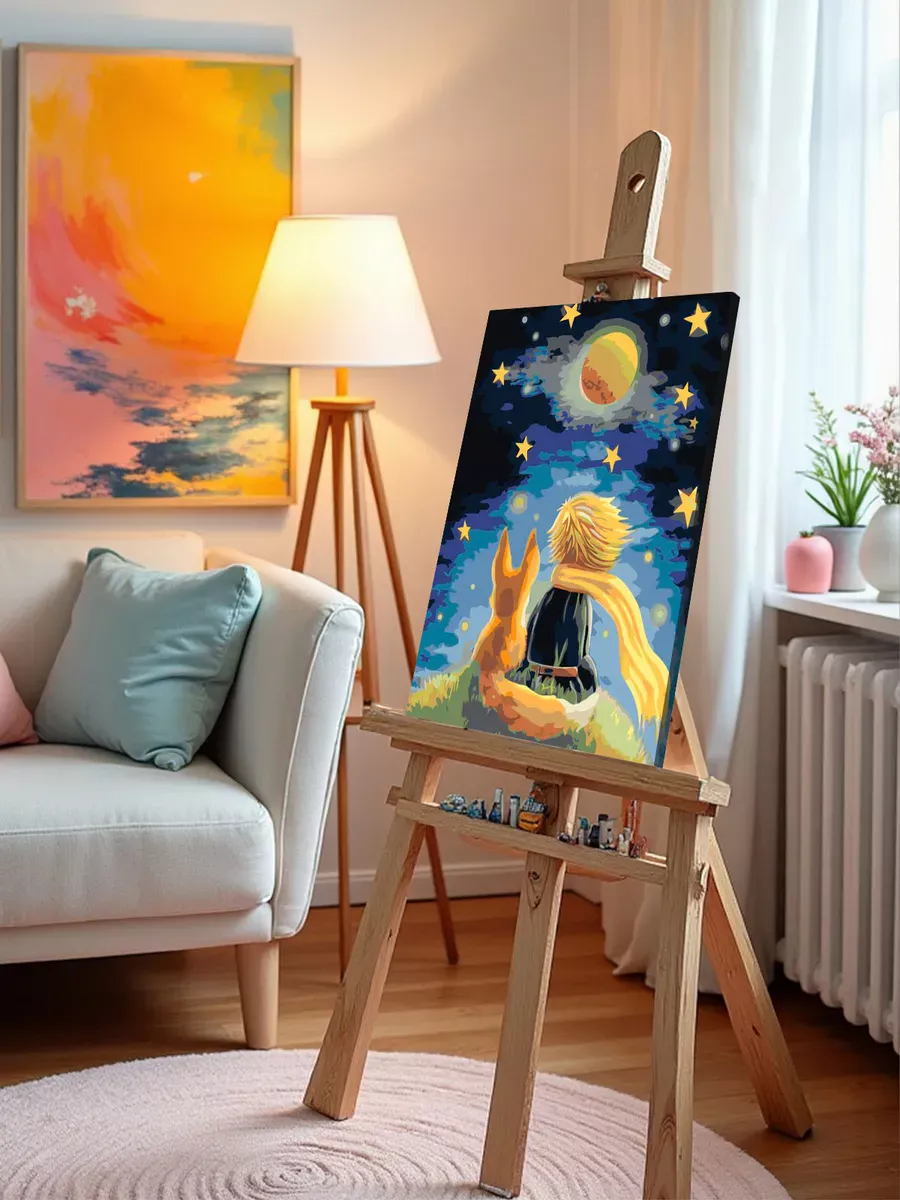 Картина по номерам «Маленький принц и лиса, звезды, космос» — картинка 9