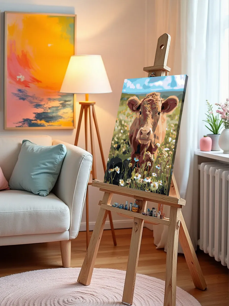 Картина по номерам «Животные: корова на лугу с ромашками» — картинка 10