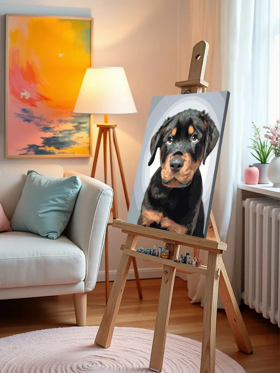 Картина по номерам «Собаки: милый щенок ротвейлер» — картинка 10