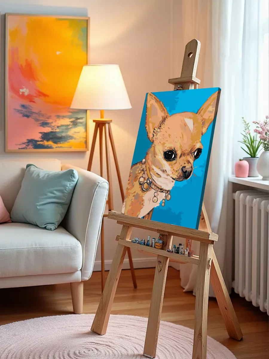 Картина по номерам «Собаки: маленькая чихуахуа с ожерельем» — картинка 10