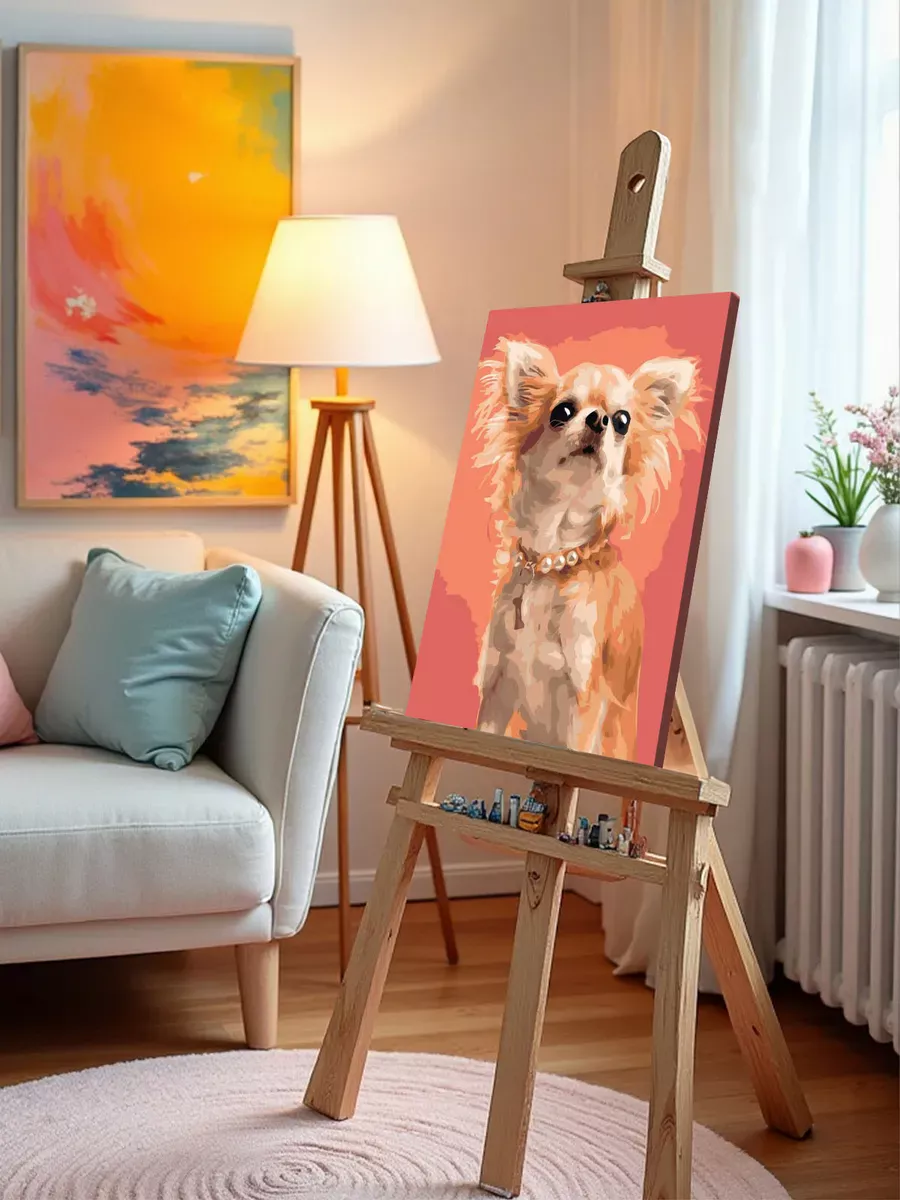 Картина по номерам «Собаки: чихуахуа с пушистыми ушами» — картинка 9