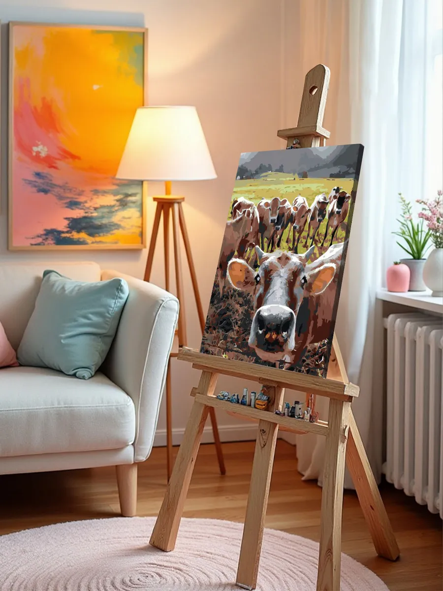 Картина по номерам «Животные: коровы пасутся на лугу в горах» — картинка 9