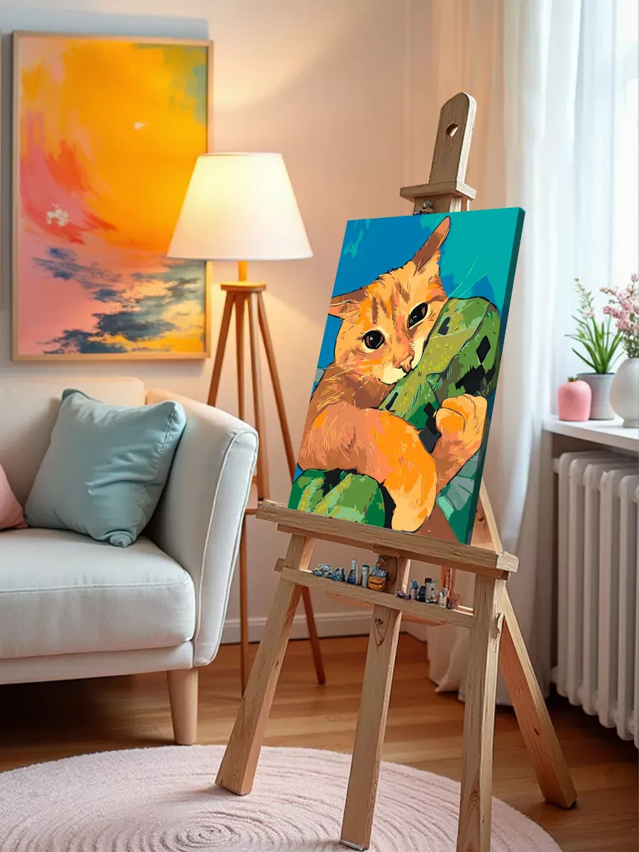 Картина по номерам «Коты и кошки: рыжий котик, майнкрафт» — картинка 10