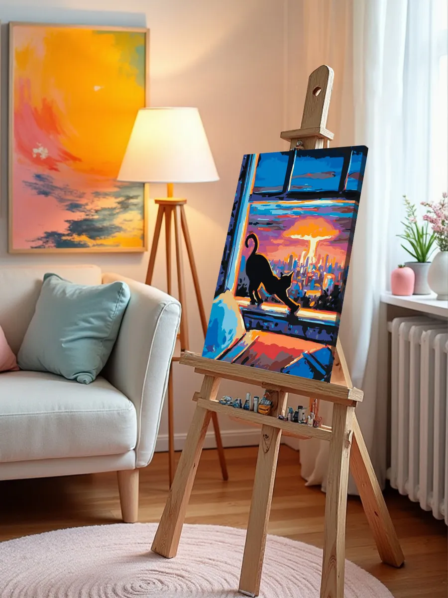 Картина по номерам «Коты и кошки: закат над городом арт» — картинка 10