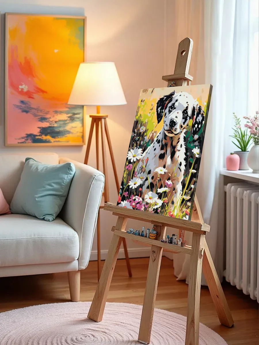 Картина по номерам «Собаки: щенок далматин в ромашках, цветы» — картинка 10