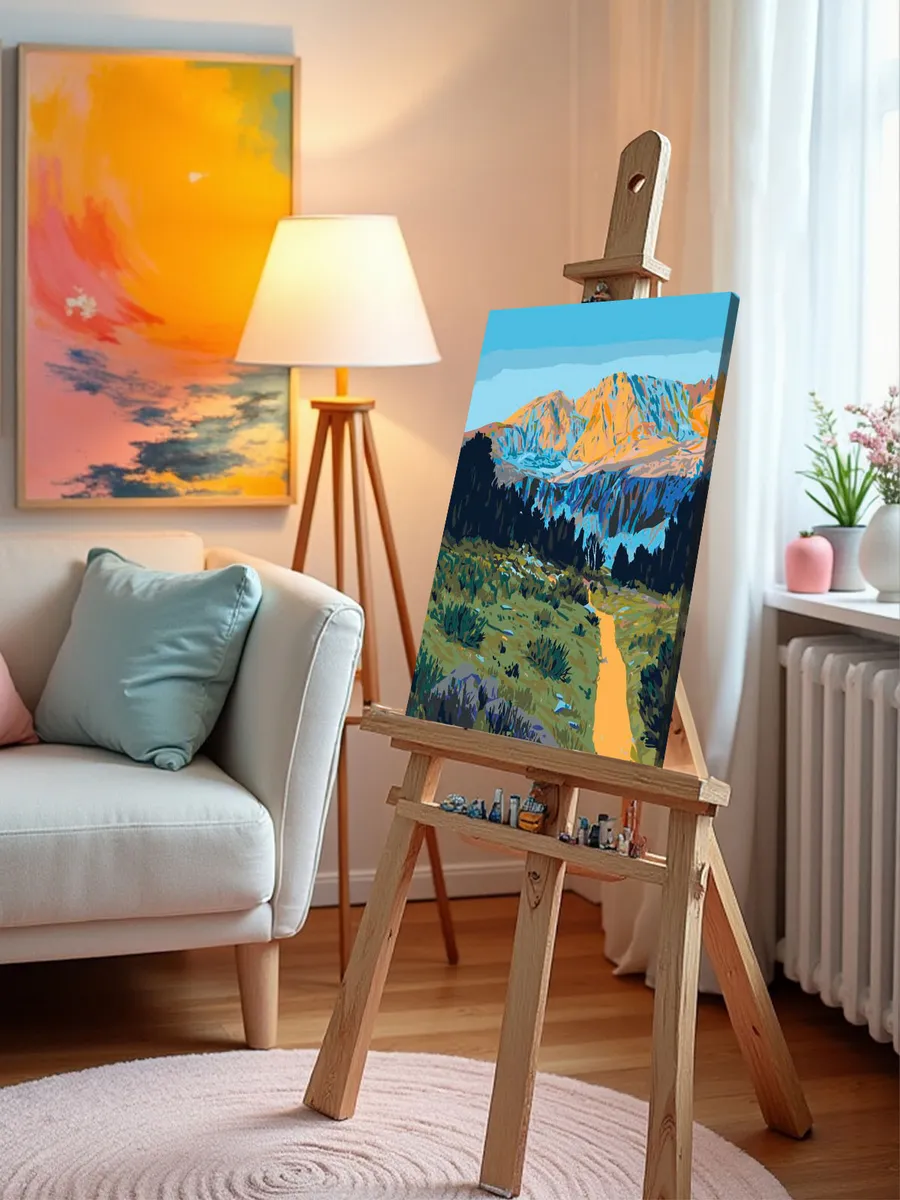 Картина по номерам «Природа: горы и лес на восходе солнца» — картинка 10