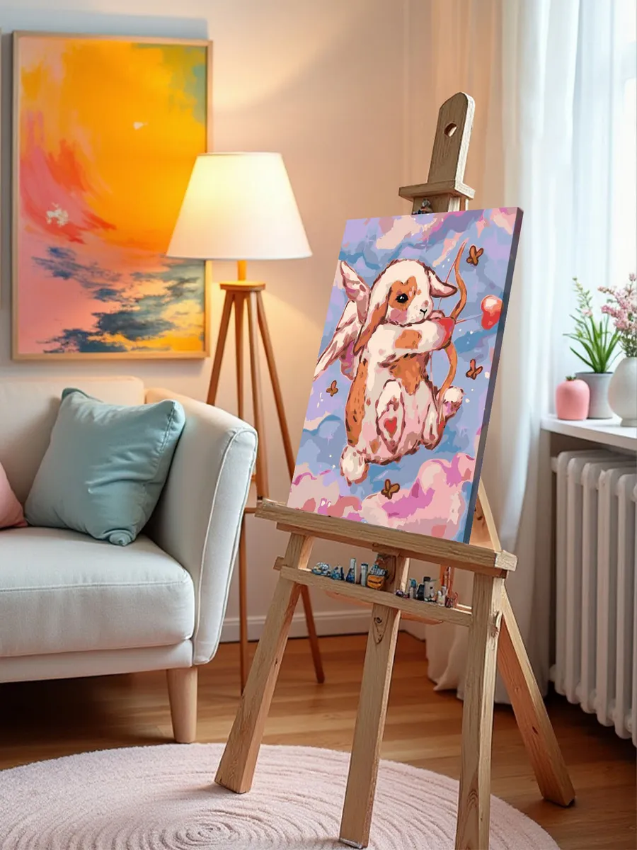 Картина по номерам «Любовь: кролик ангел и бабочки, сердце» — картинка 10