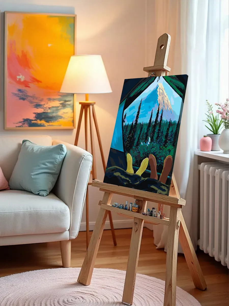 Картина по номерам «Любовь: пара в палатке, горы и лес» — картинка 9