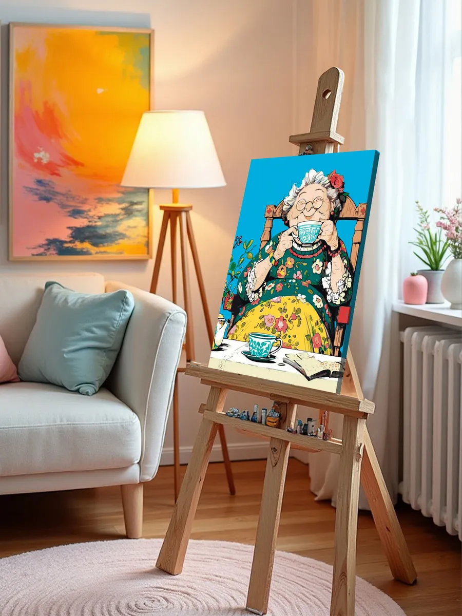 Картина по номерам «Счастливая старость: бабушка пьет чай» — картинка 10