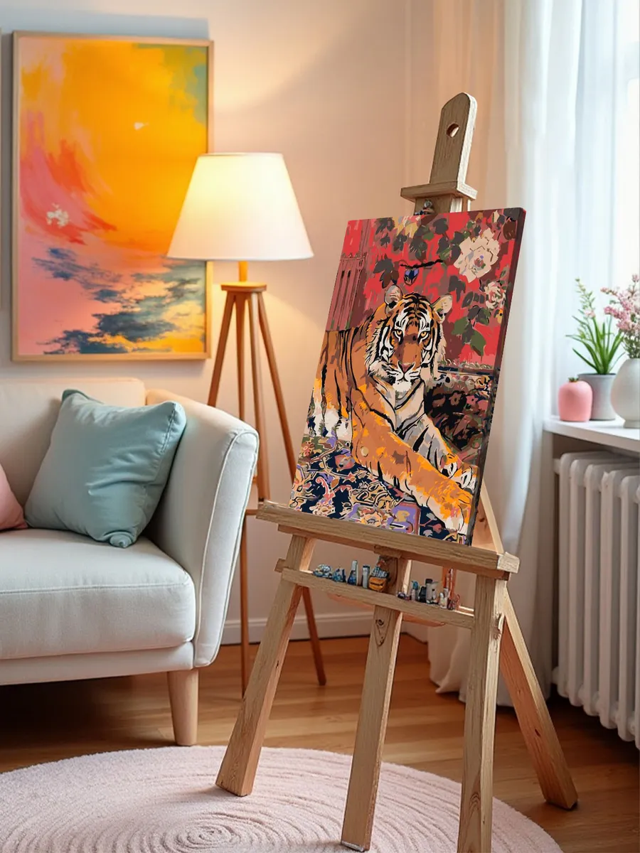 Картина по номерам «Животные: тигр и цветы на стене, ковер» — картинка 10
