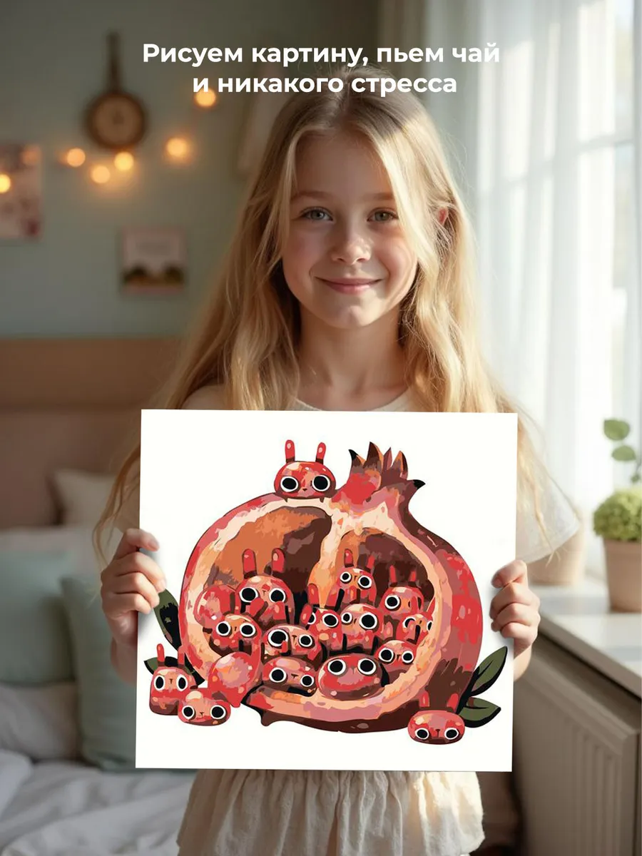 Картина по номерам «Гранат и красные зернышки-зайки арт» — картинка 6