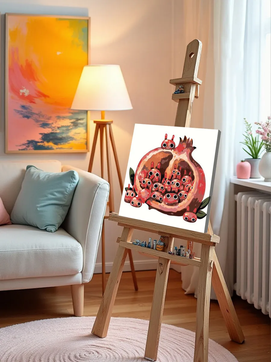 Картина по номерам «Гранат и красные зернышки-зайки арт» — картинка 9