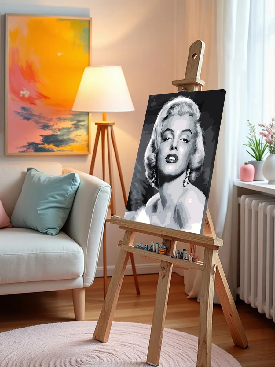 Картина по номерам «Мерлин (Мерилин) Монро: чб портрет» — картинка 9