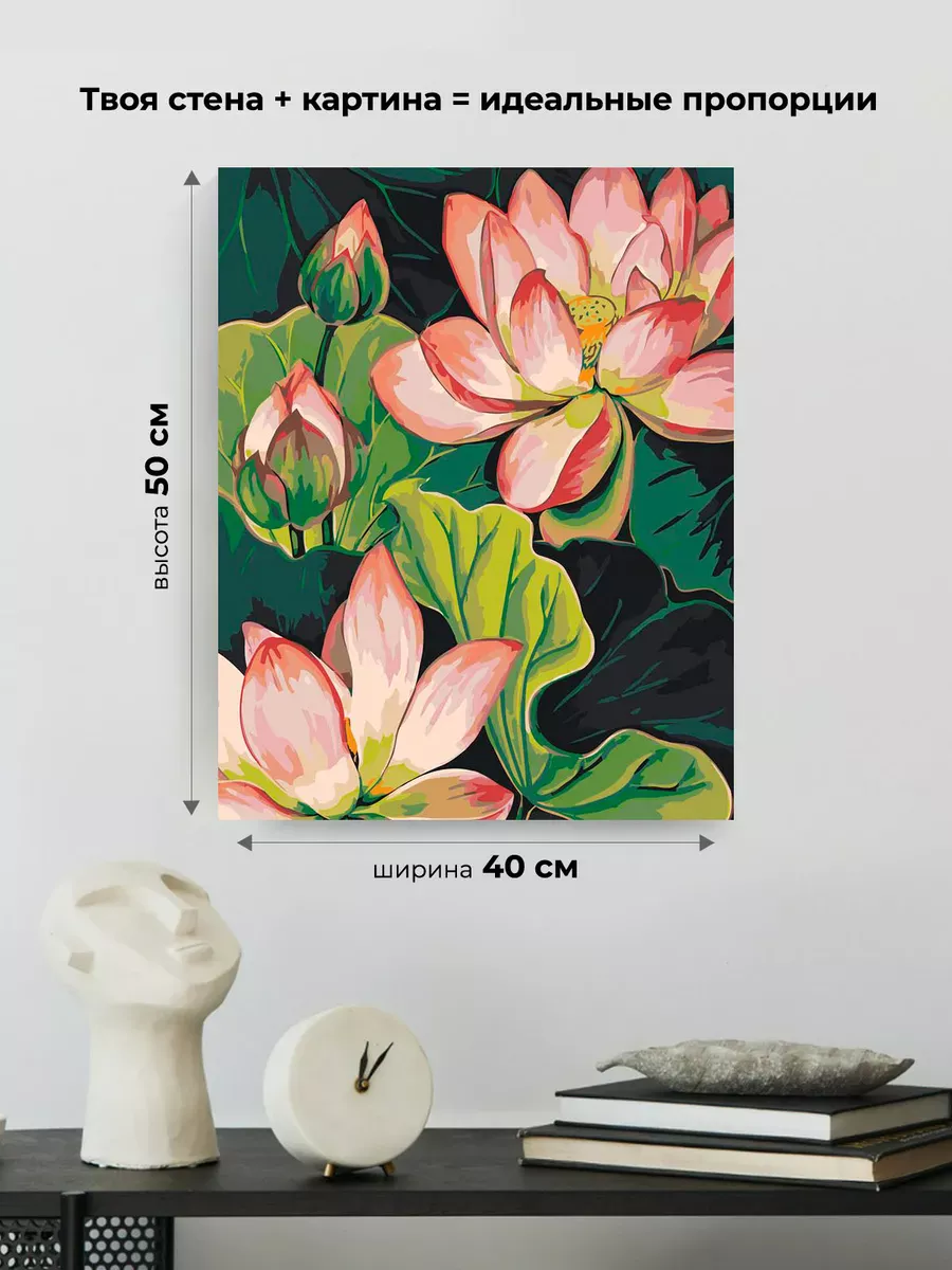 Картина по номерам «Цветы, буддизм: розовые лотосы в пруду» — картинка 3