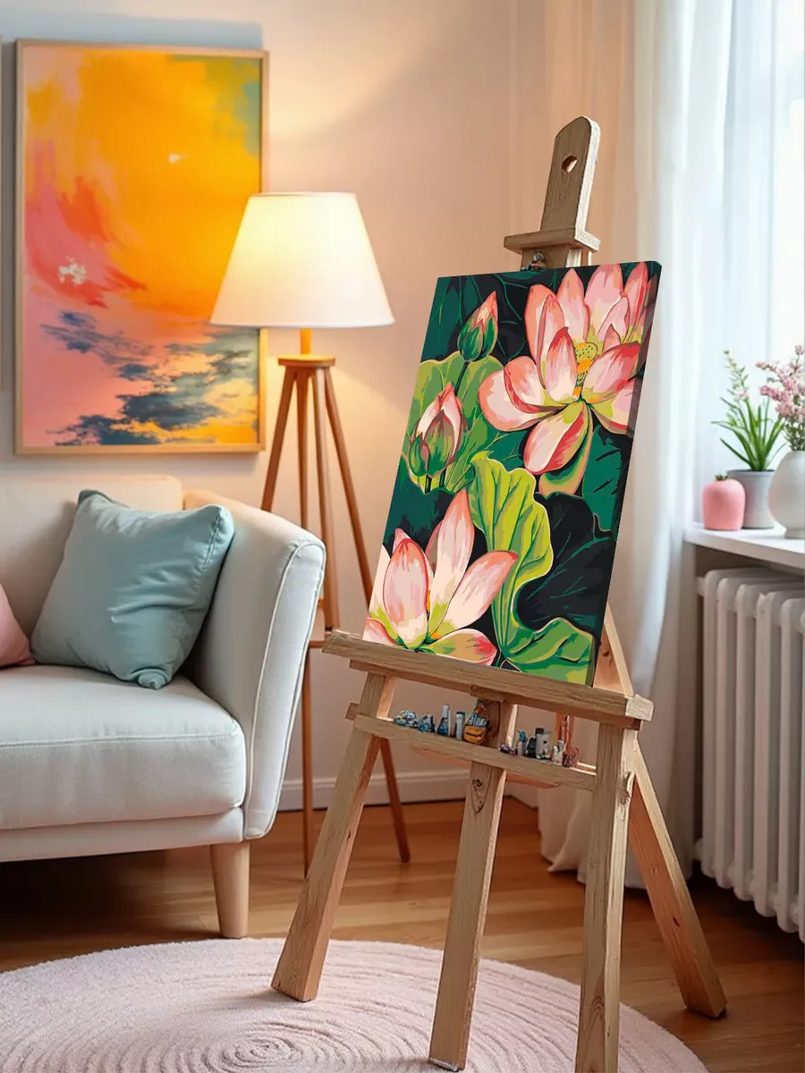 Картина по номерам «Цветы, буддизм: розовые лотосы в пруду» — картинка 10