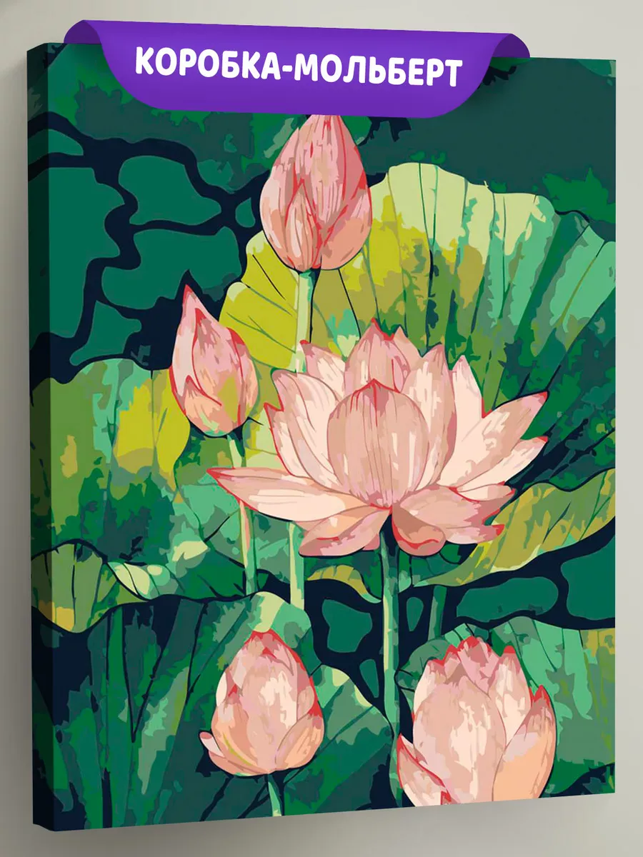 Картина по номерам «Цветы, буддизм: розовые лотосы в пруду»