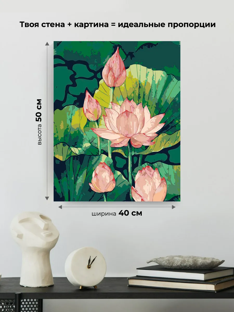 Картина по номерам «Цветы, буддизм: розовые лотосы в пруду» — картинка 3