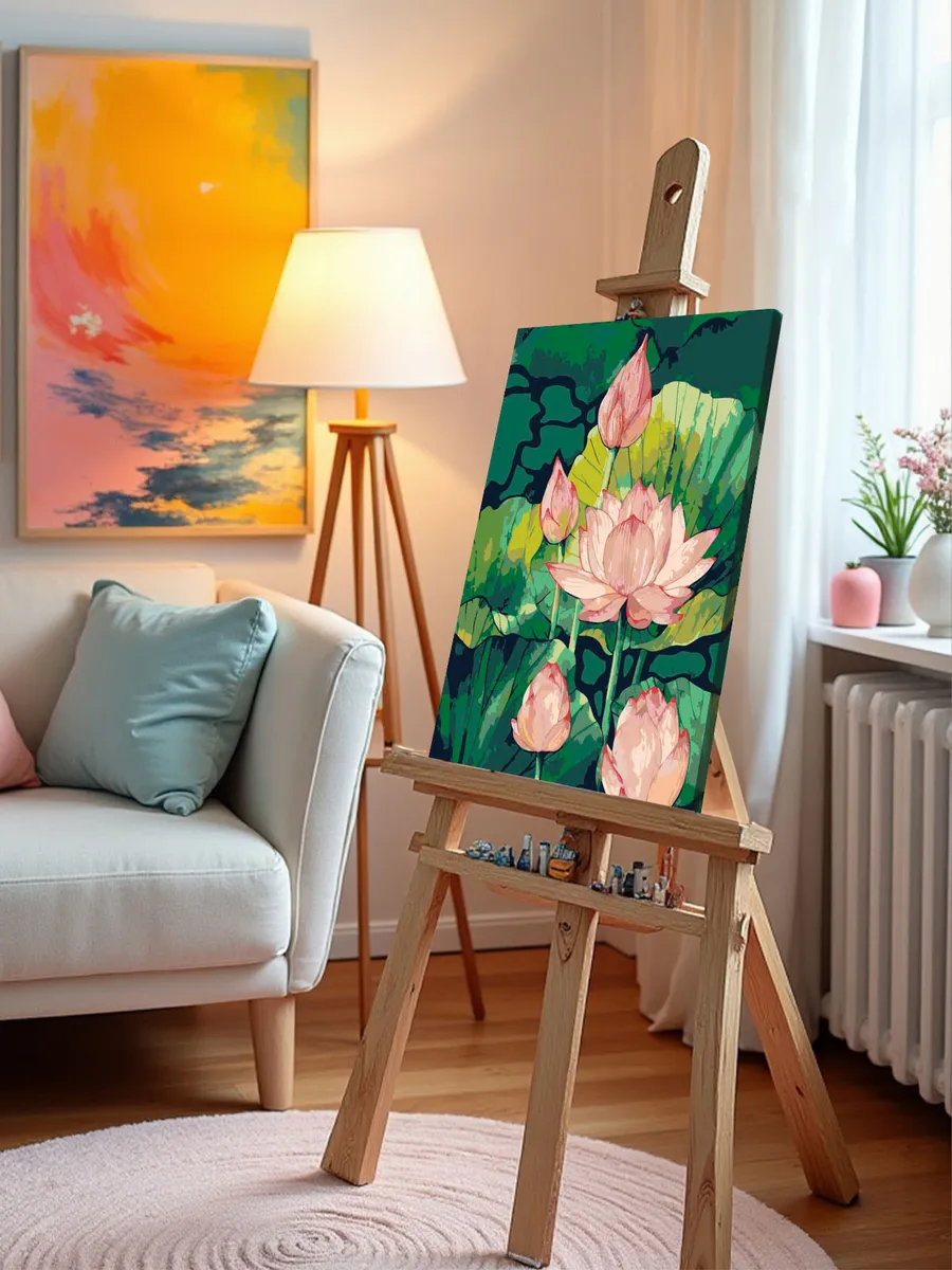 Картина по номерам «Цветы, буддизм: розовые лотосы в пруду» — картинка 10