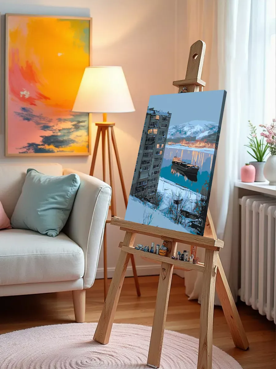 Картина по номерам «Панельки родные: северный город, море» — картинка 9