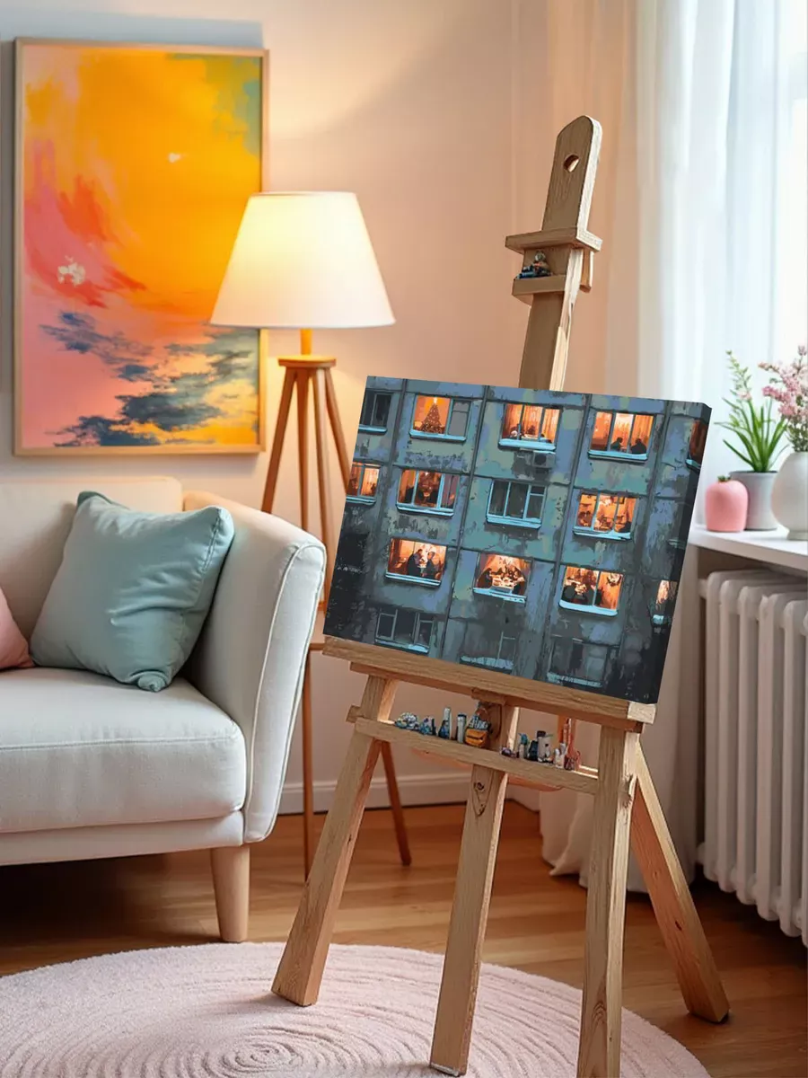 Картина по номерам «Панельки родные: свет в окнах, ночь» — картинка 9