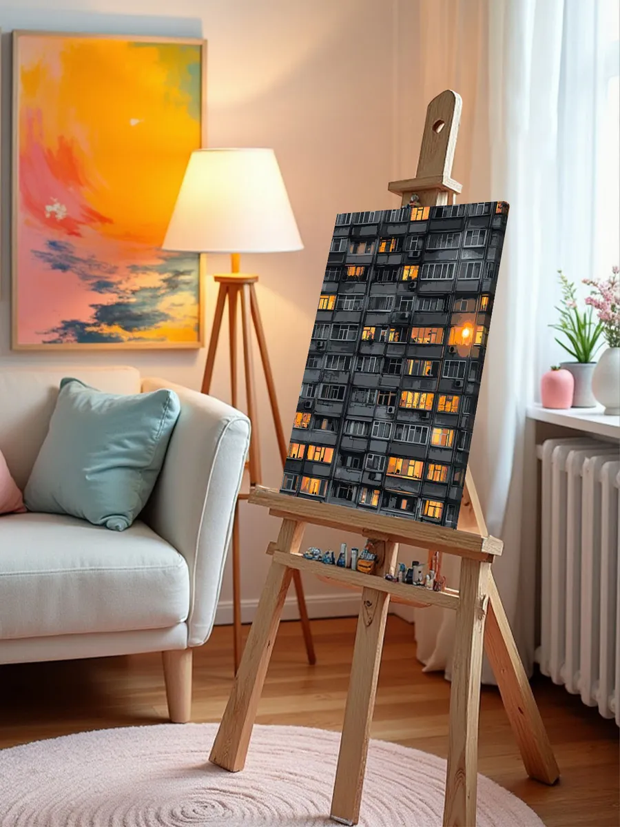 Картина по номерам «Панельки родные: свет в окнах, ночь» — картинка 9