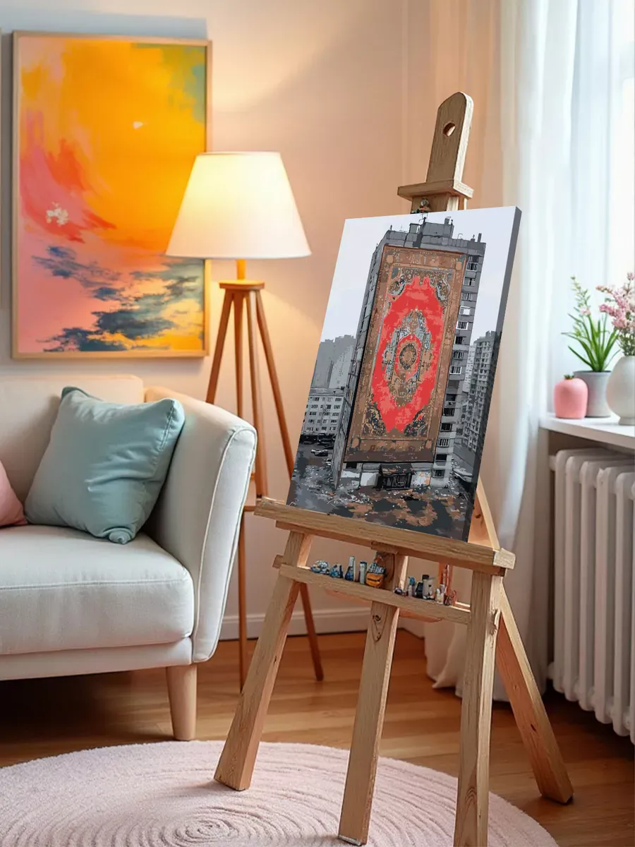 Картина по номерам «Панельки родные: ковер на доме, пейзаж» — картинка 9