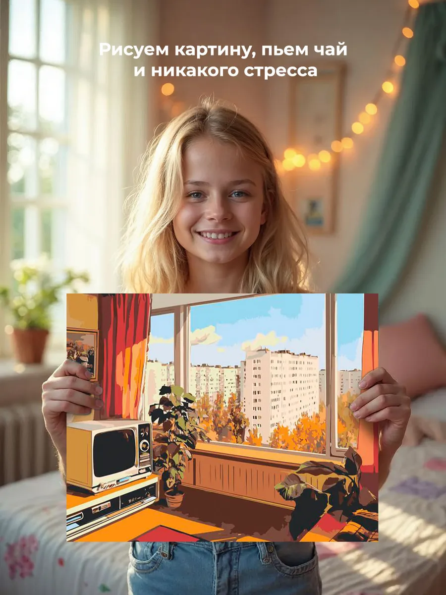 Картина по номерам «Панельки родные: комната с видом на город» — картинка 6
