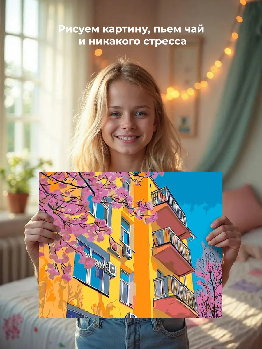 Картина по номерам «Панельки родные: весна в городе, цветы» — картинка 6