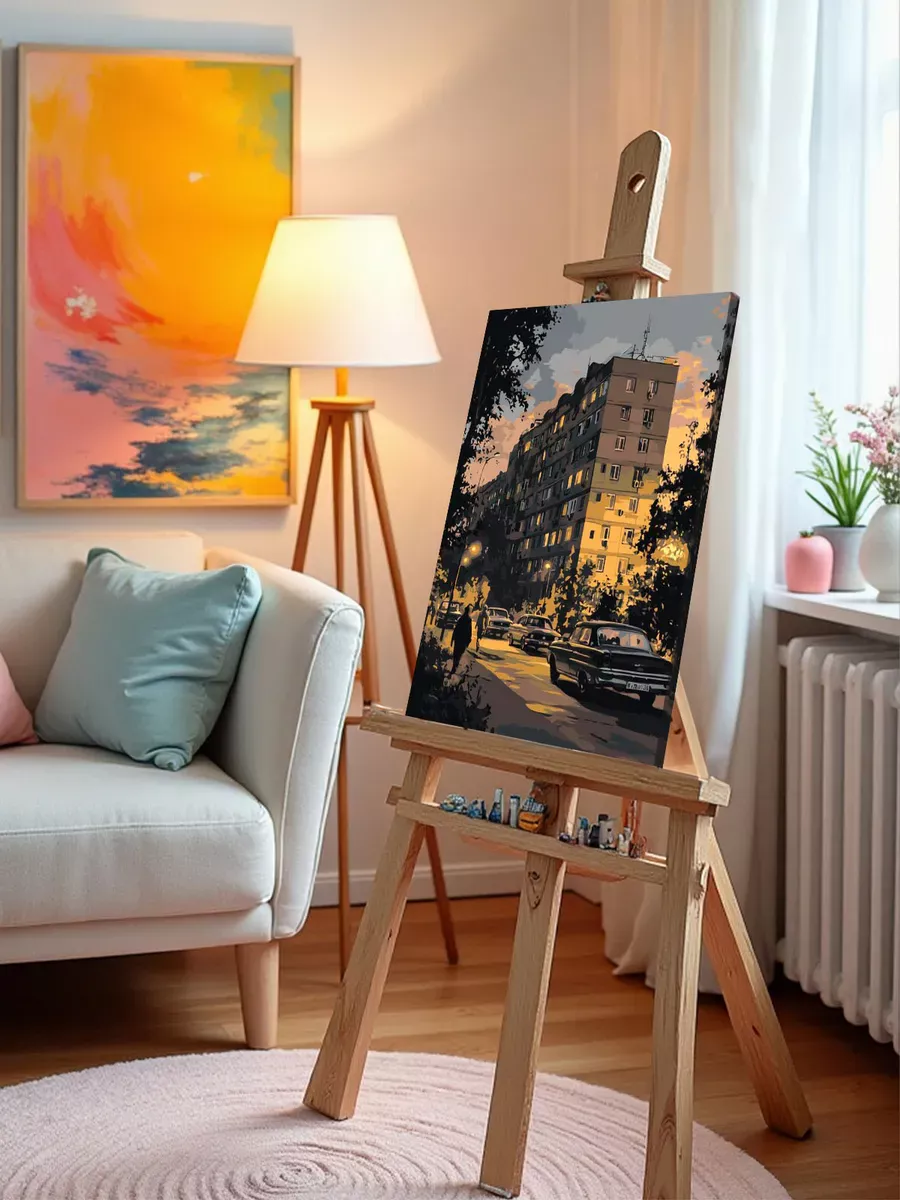 Картина по номерам «Панельки родные: вечерний город, ретро» — картинка 9