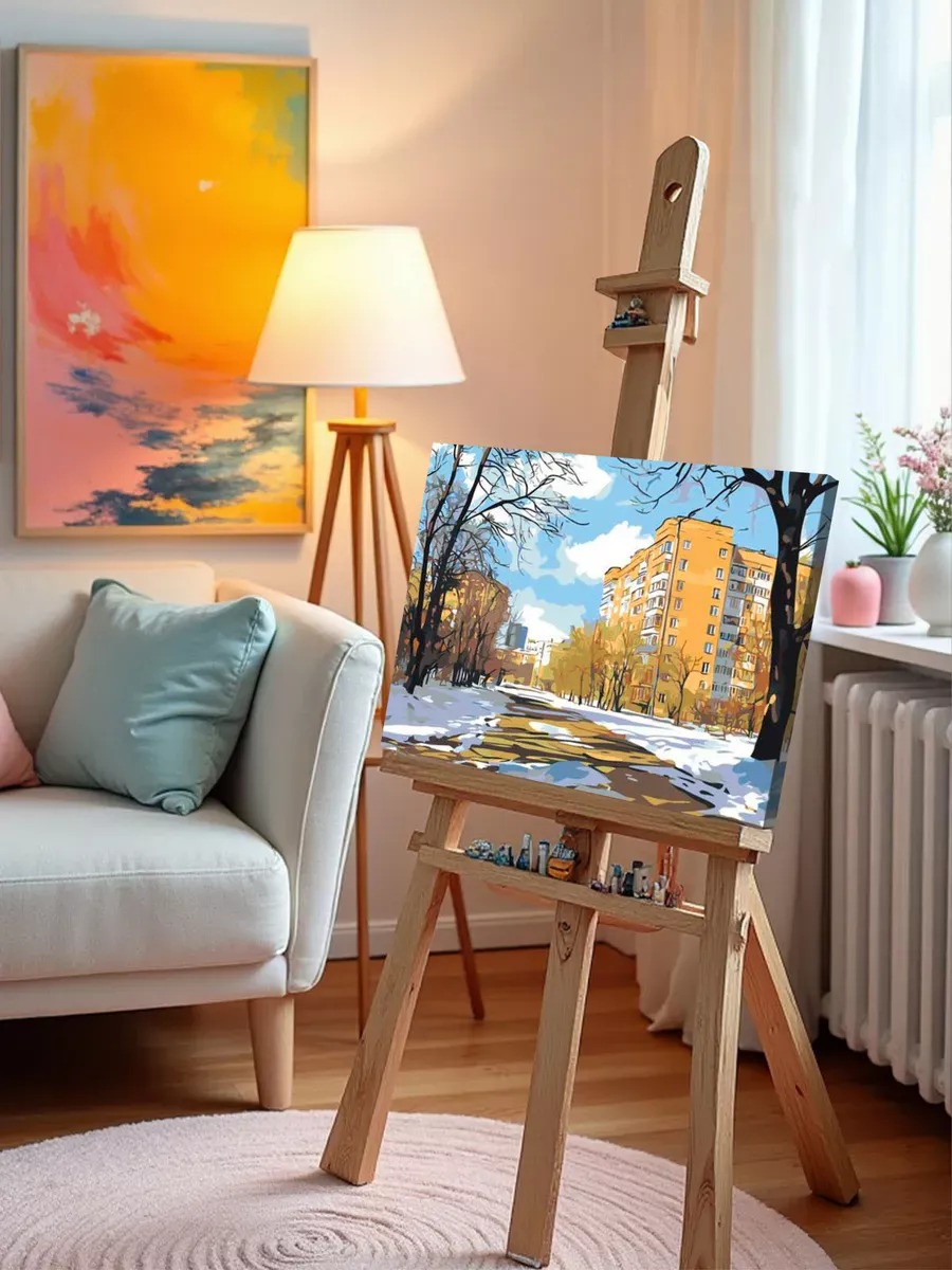 Картина по номерам «Панельки родные: ранняя весна в городе» — картинка 9