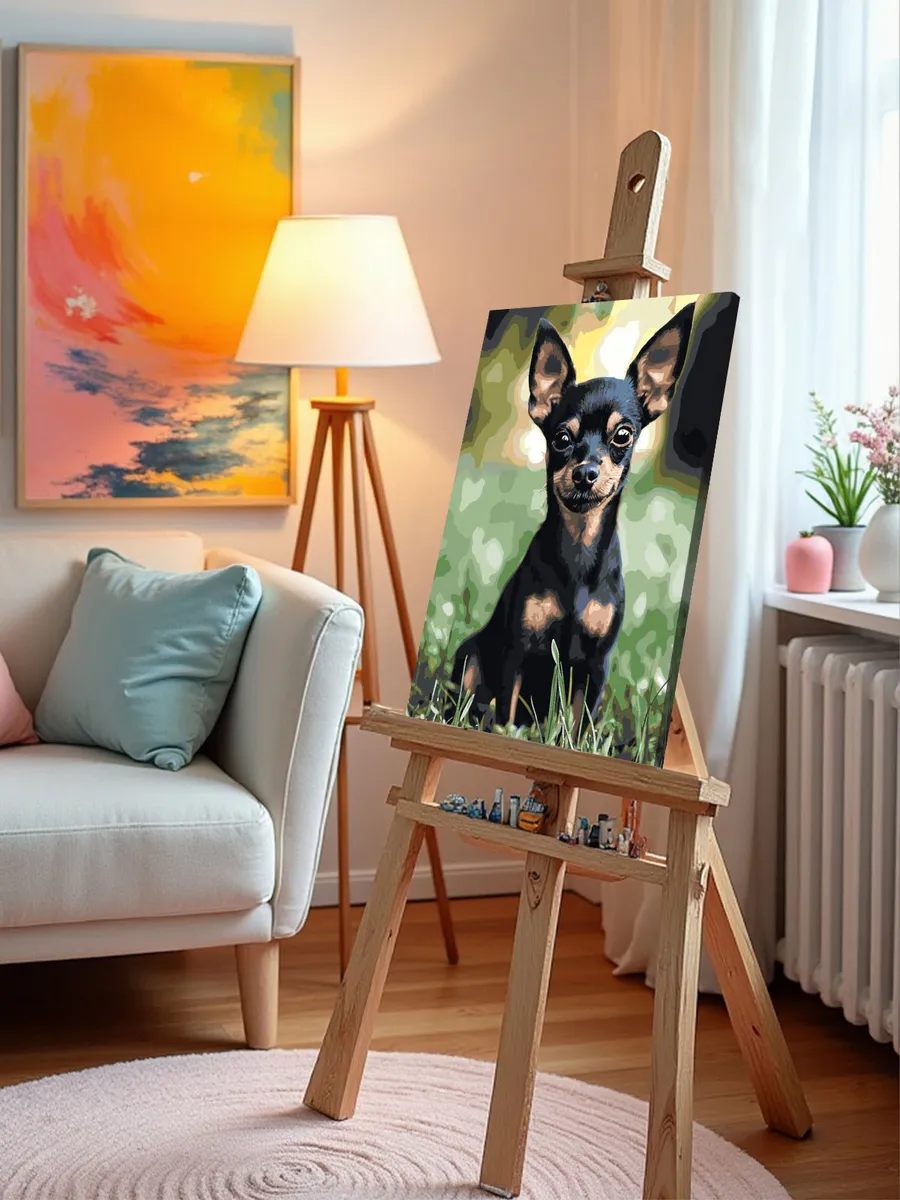 Картина по номерам «Собаки: черный той терьер на прогулке» — картинка 9