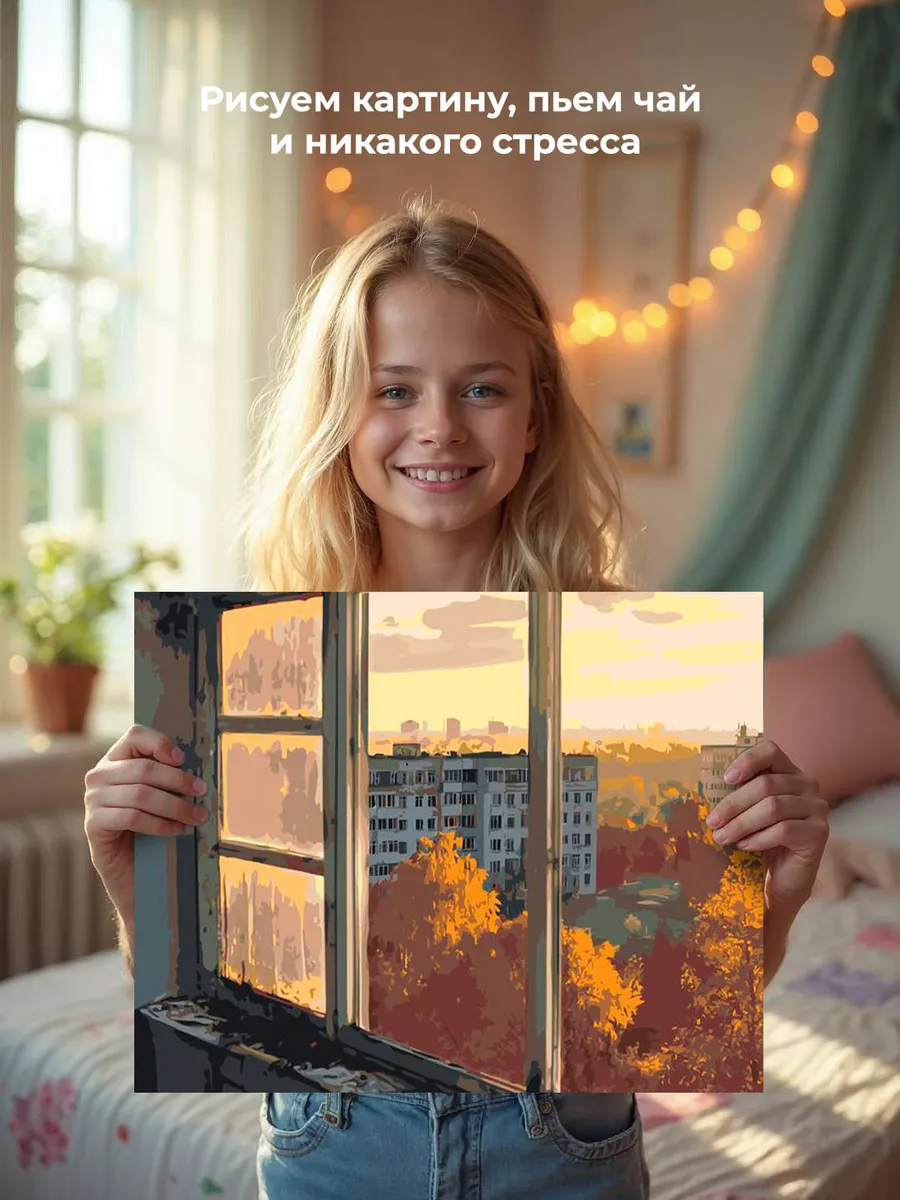 Картина по номерам «Панельки родные: вид на осенний город» — картинка 6