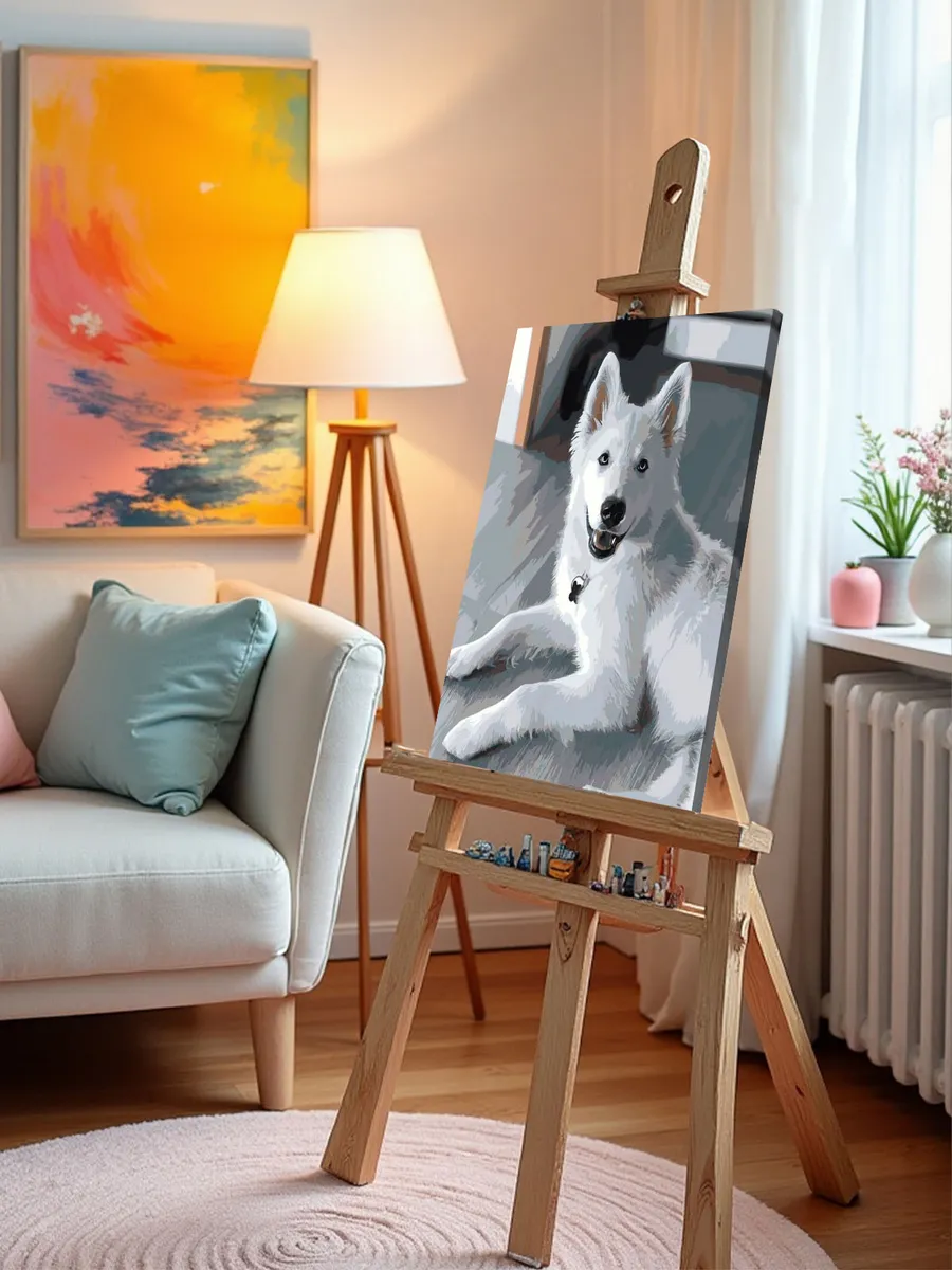 Картина по номерам «Собаки: белая швейцарская овчарка, щенок» — картинка 10