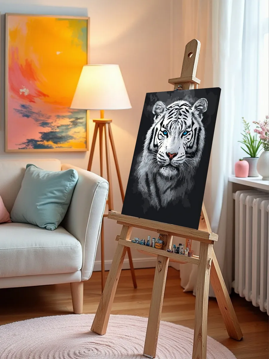 Картина по номерам «Животные: белый грациозный тигр, портрет» — картинка 10