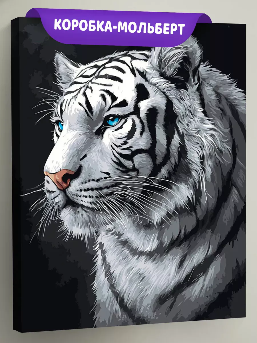 Картина по номерам «Животные: белый грациозный тигр, портрет»