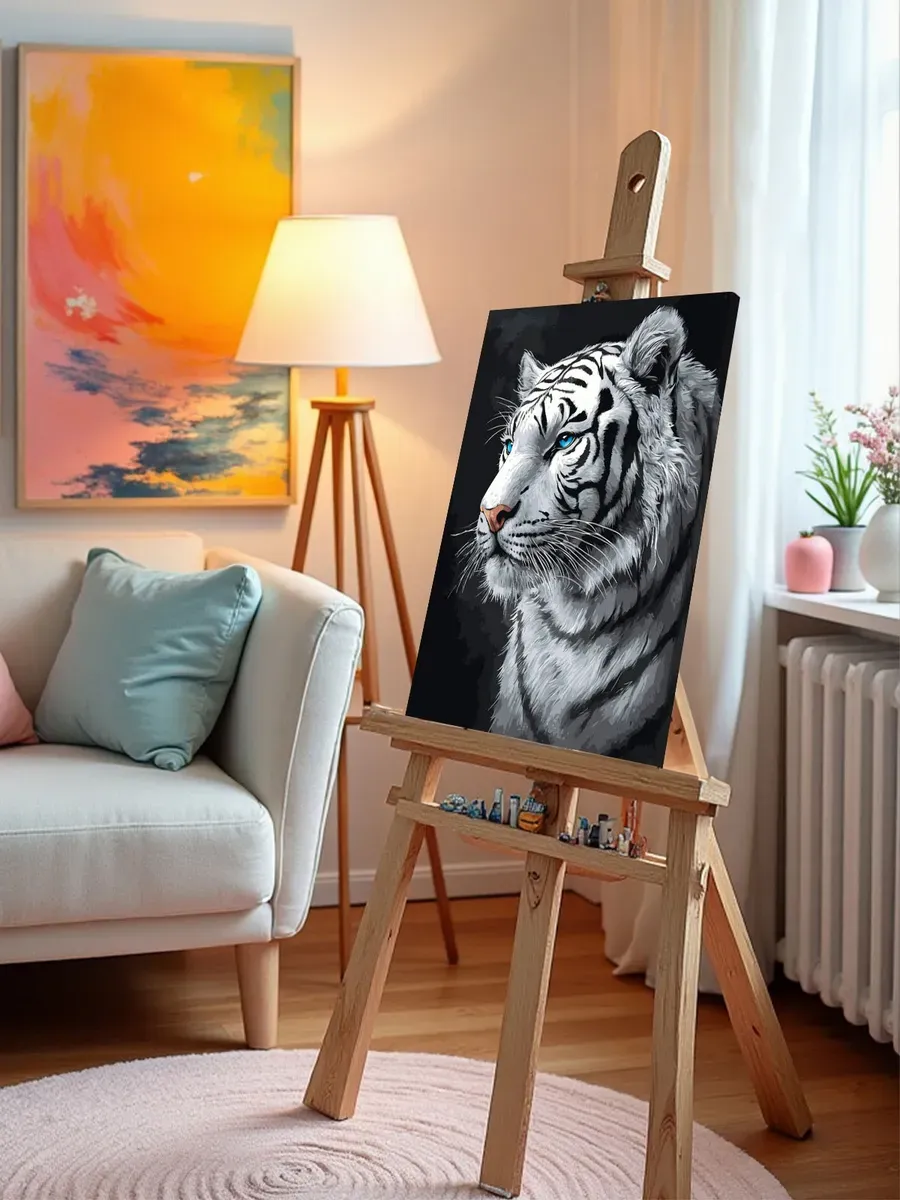 Картина по номерам «Животные: белый грациозный тигр, портрет» — картинка 10