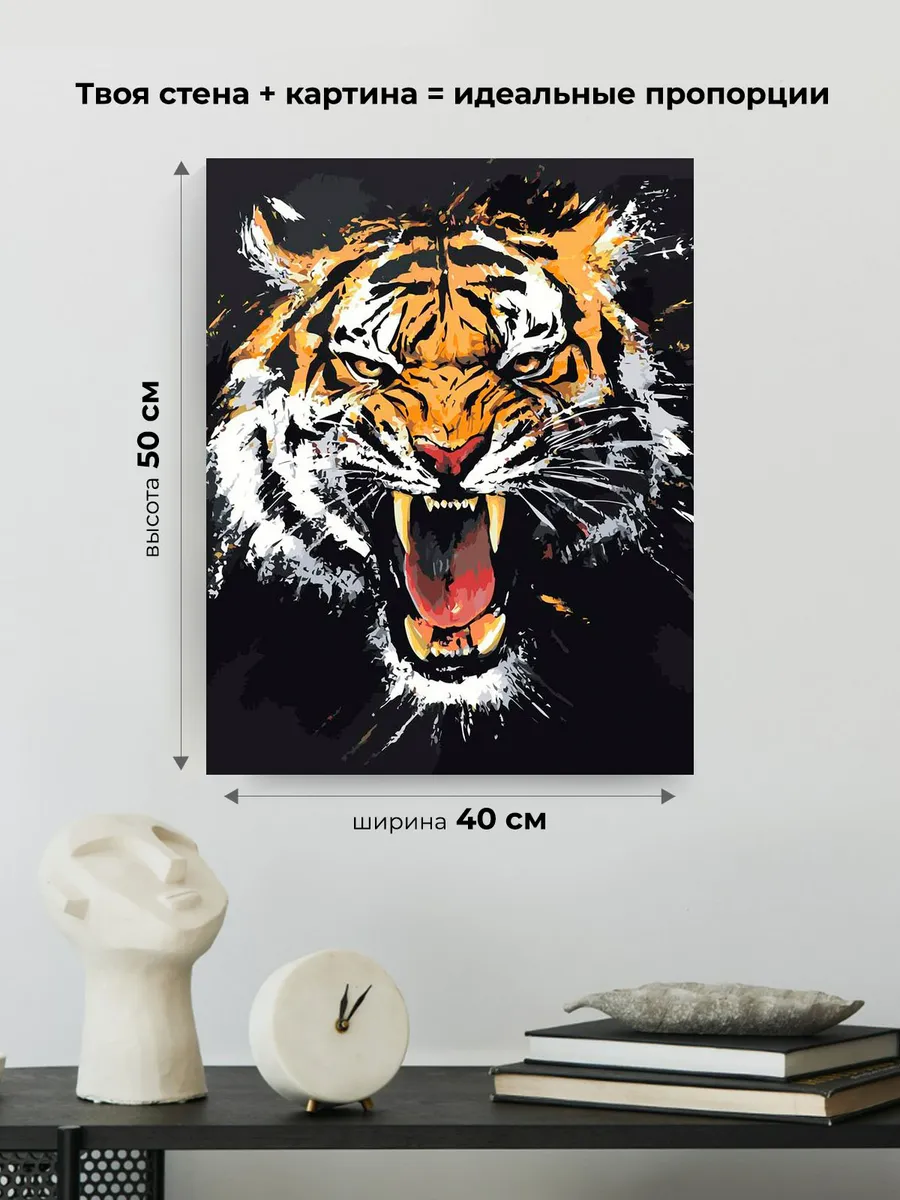 Картина по номерам «Животные: ревущий тигр арт, природа» — картинка 3