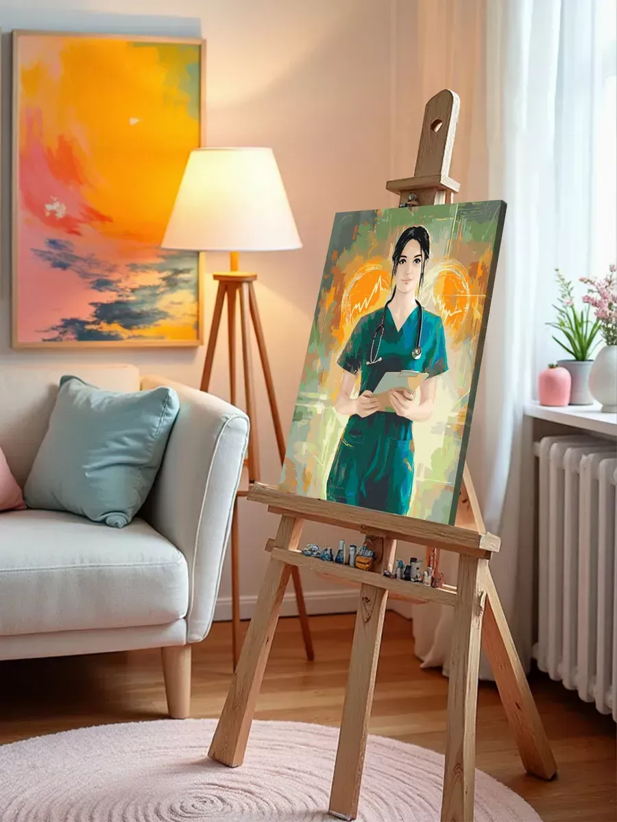 Картина по номерам «Медицина: девушка врач и сердце арт» — картинка 10