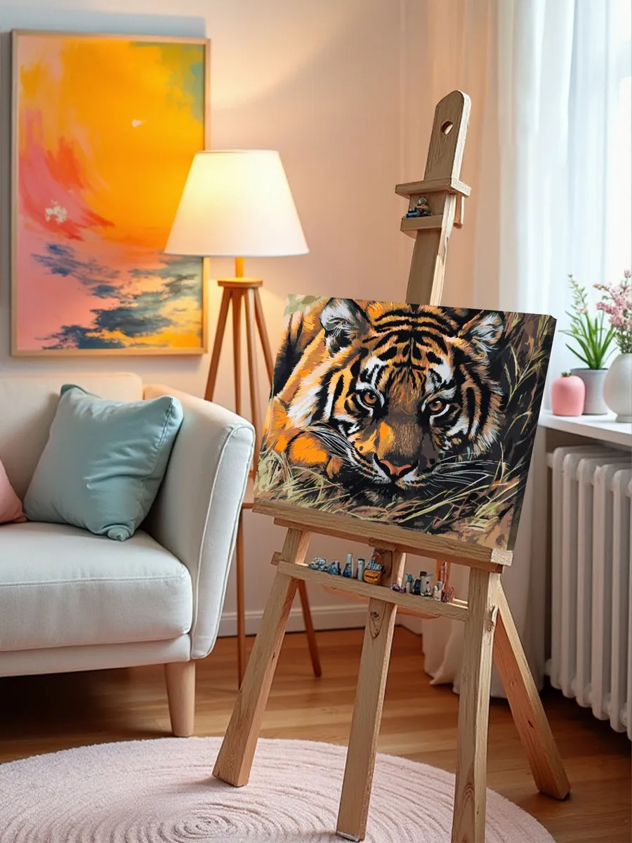 Картина по номерам «Животные: тигр прячется в траве, природа» — картинка 10