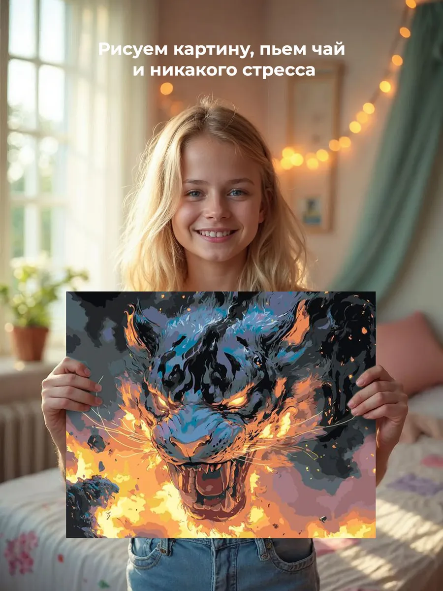 Картина по номерам «Животные: волшебный тигр в стиле аниме» — картинка 7