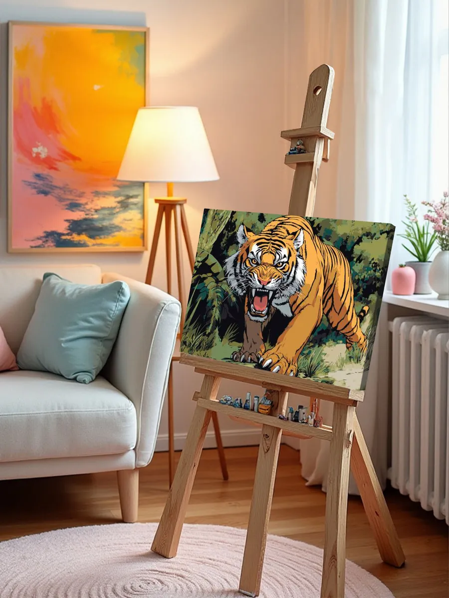 Картина по номерам «Животные: ревущий тигр в джунглях арт» — картинка 10