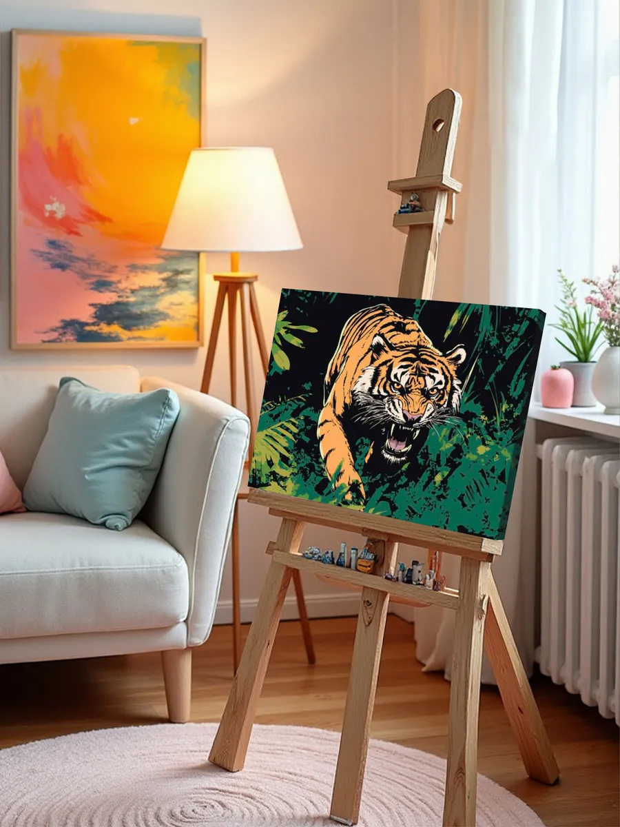 Картина по номерам «Животные: ревущий тигр в джунглях арт» — картинка 10