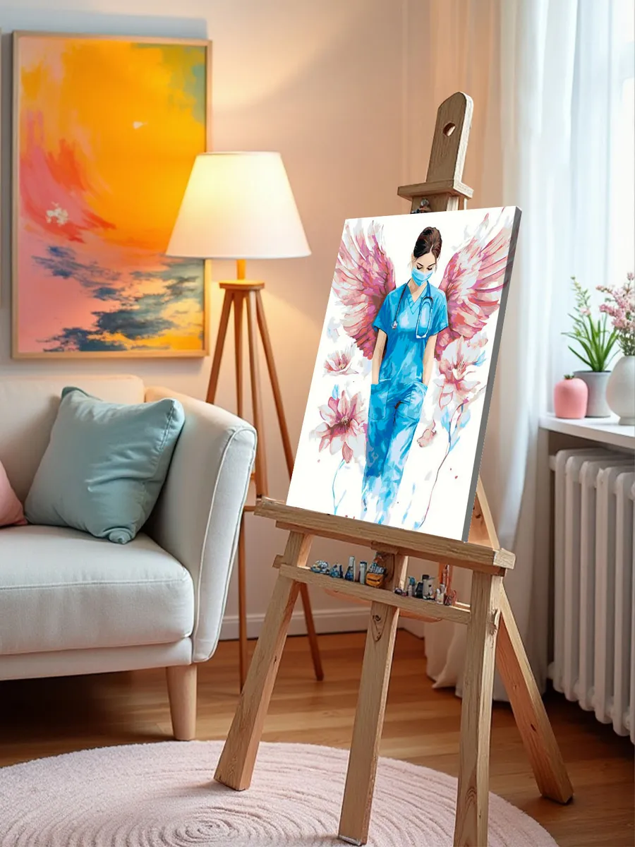 Картина по номерам «Медицина: девушка ангел и цветы, розовая» — картинка 9