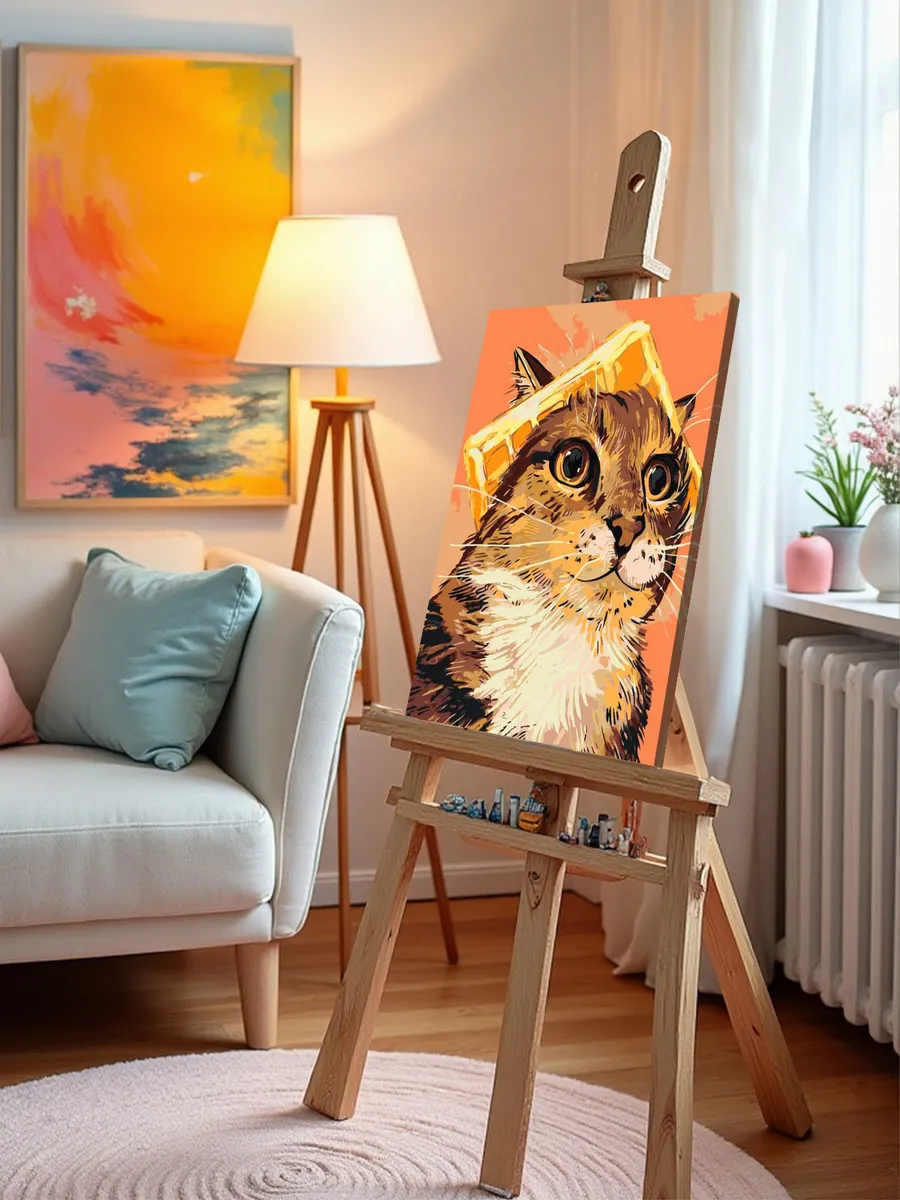 Картина по номерам «Кошки: пушистый кот с вафлей на голове» — картинка 10