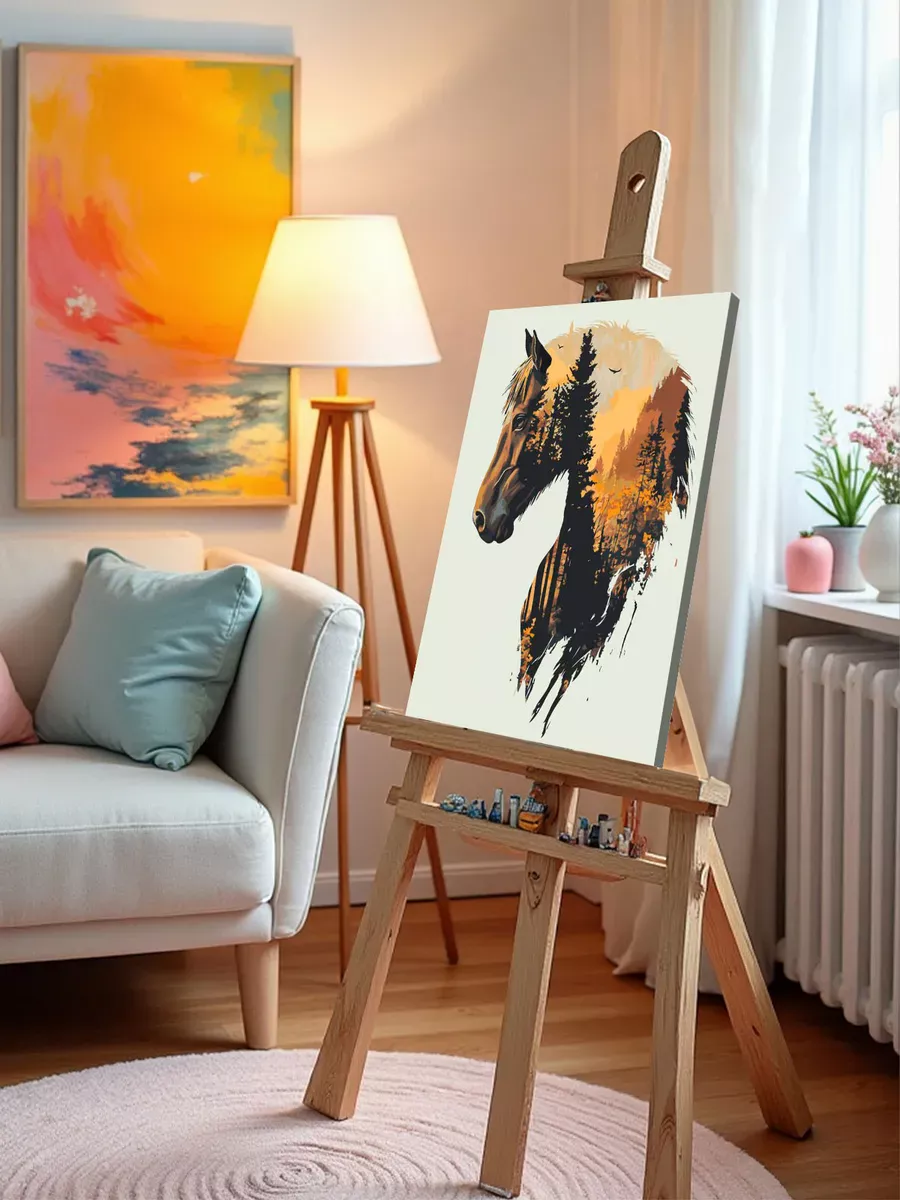Картина по номерам «Животные: лошадь и лес осенью, арт» — картинка 9