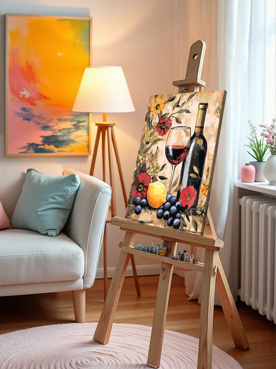 Картина по номерам «Красное вино, лимон и цветы, натюрморт» — картинка 9