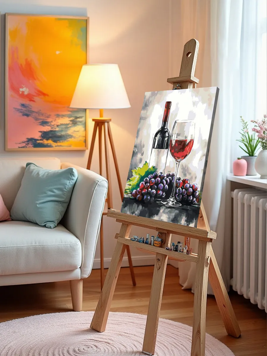 Картина по номерам «Красное вино и виноград, натюрморт» — картинка 9