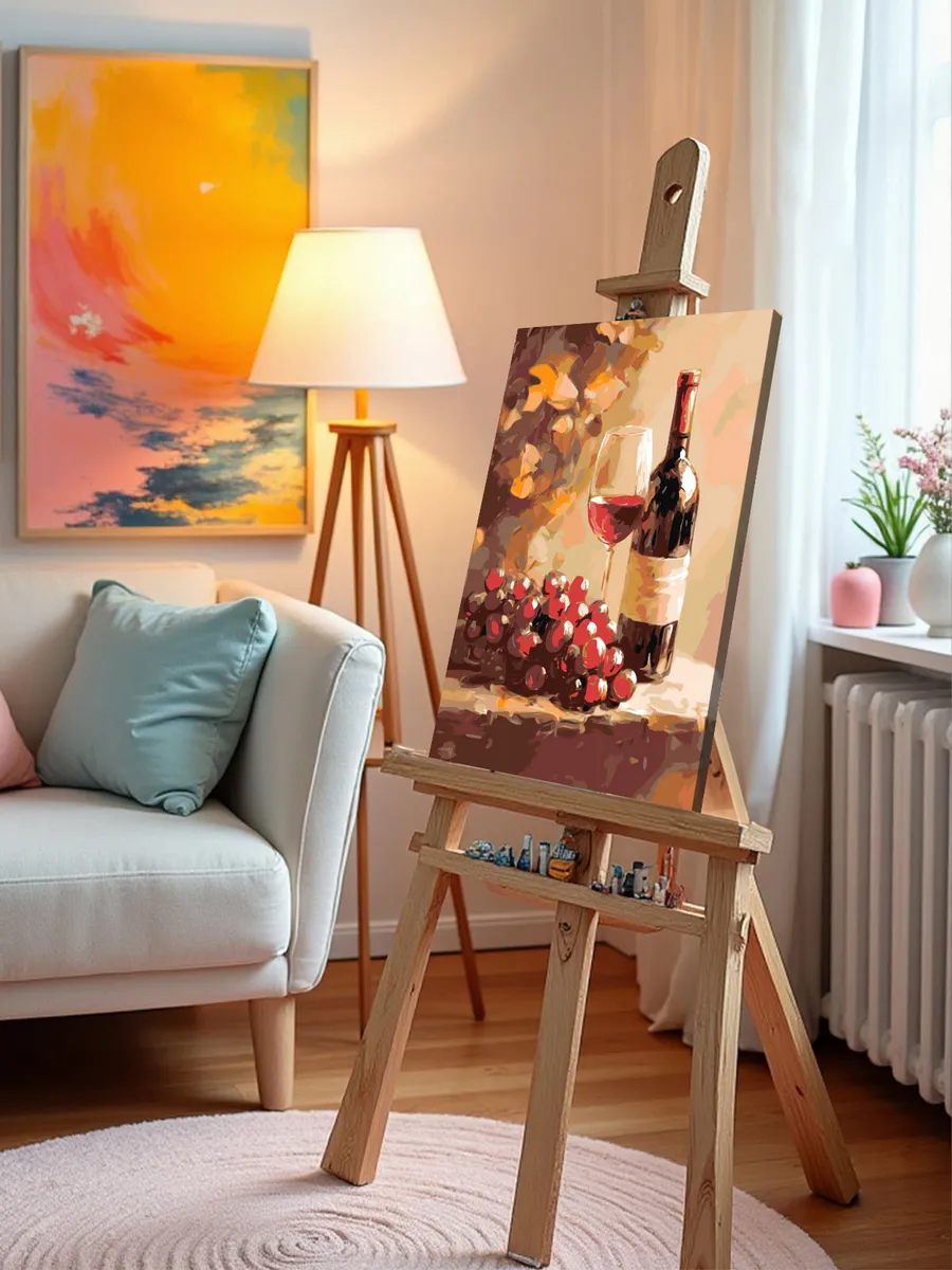 Картина по номерам «Красное вино и виноград, натюрморт» — картинка 9