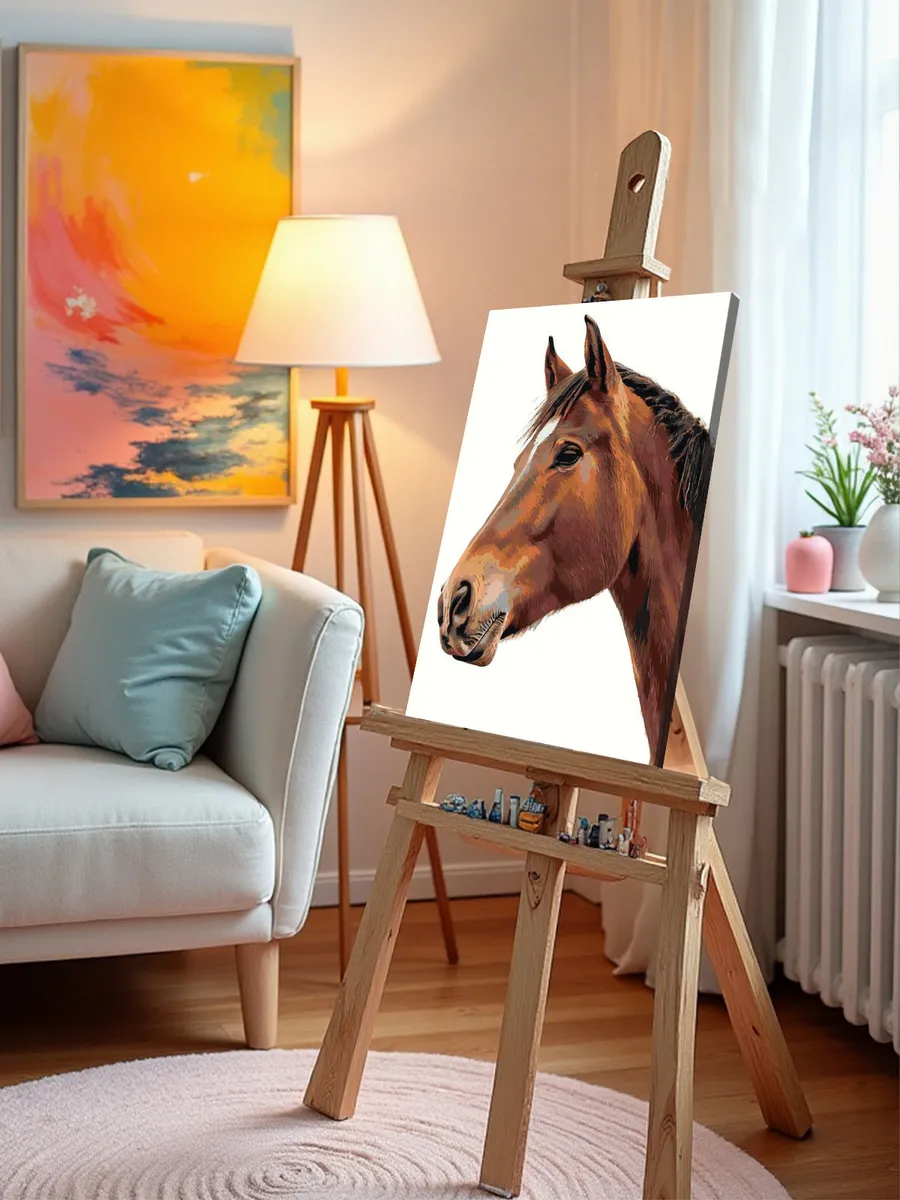 Картина по номерам «Животные: конь на белом фоне, портрет» — картинка 10