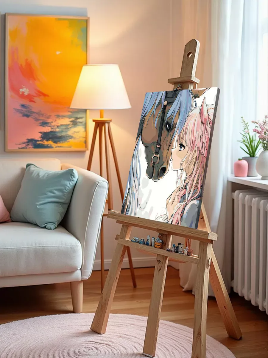 Картина по номерам «Животные: девушка и лошадь в стиле аниме» — картинка 10